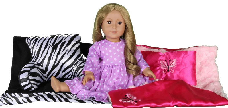 64  Magenta Satin and Pink Plushe Bedding for 18 Inch Doll.  Fits American Girl Doll