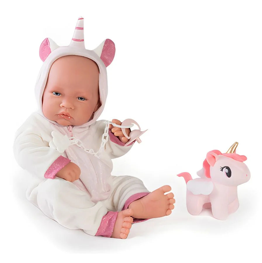 Doll house with attached patio for outdoor adventures-Antonio Juan 50268 Newborn Baby Doll 42cm with Unicorn Costume