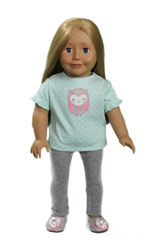 Role-playing dollhouse with nursery or baby room setup-Appliqued Owl Shirt Outfit