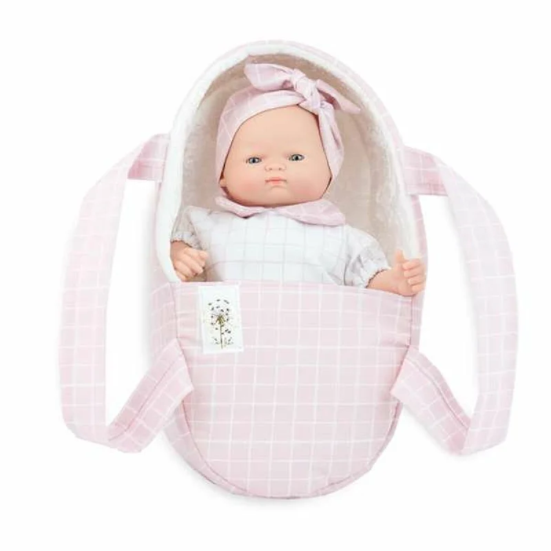 Doll house with a loft and modern design-Baby doll Marina & Pau 26 cm in moses basket