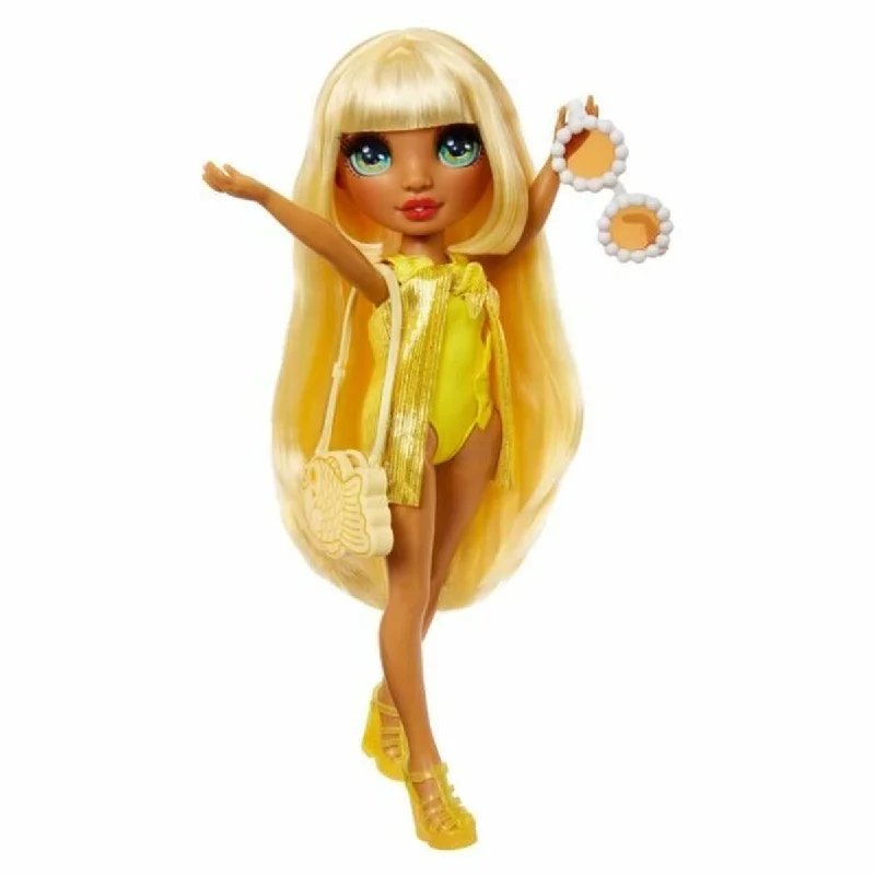 Doll house with Christmas decorations for holiday play-Baby doll Rainbow High Swim & Style Sunny (Yellow)