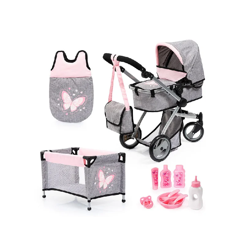 Role-playing dollhouse with themed decorations-BAYER MILANA MEGA SET W/ COMBI PRAM - GREY & PINK