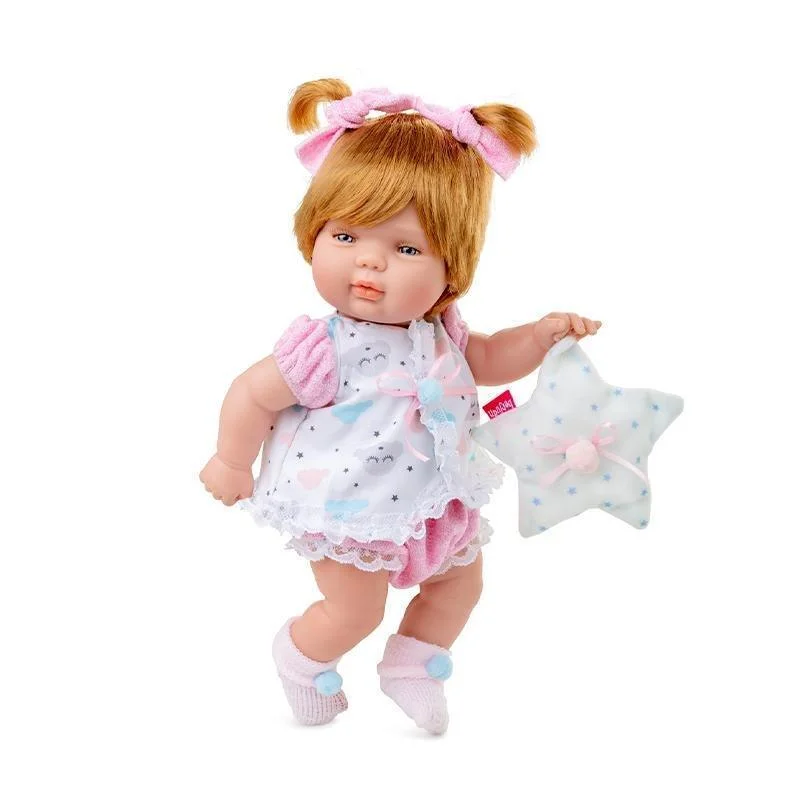 Doll house with built-in play features and accessories-Berjuan Doll 0490 Baby Smile 30cm Pink