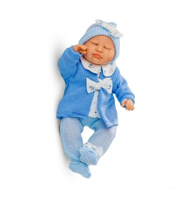 Doll house with living room, kitchen, and garden-Berjuan Doll 0901 Baby Dormilon 40cm Blue