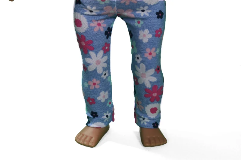 Fun role-playing dollhouse with animal characters-Blue Floral Leggings