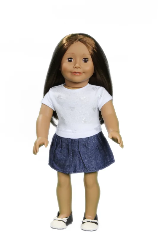 Gender-inclusive role-playing dollhouse for diverse play-Casual Silver Heart/Denim Summer Dress