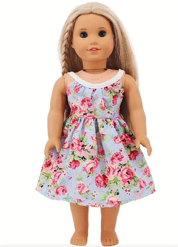 Miniature role-playing dollhouse for collectors-Cute One-Piece Flower Print Dress Made to Fit Popular 18 Inch Dolls