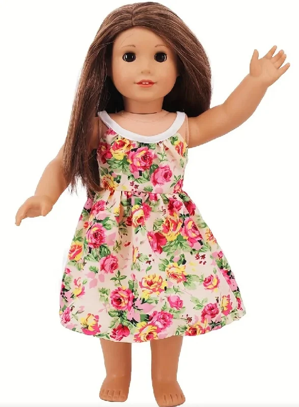 Customizable role-playing dollhouse for creative play-Cute One-Piece Flower Print Dress Made to Fit Popular 18 Inch Dolls