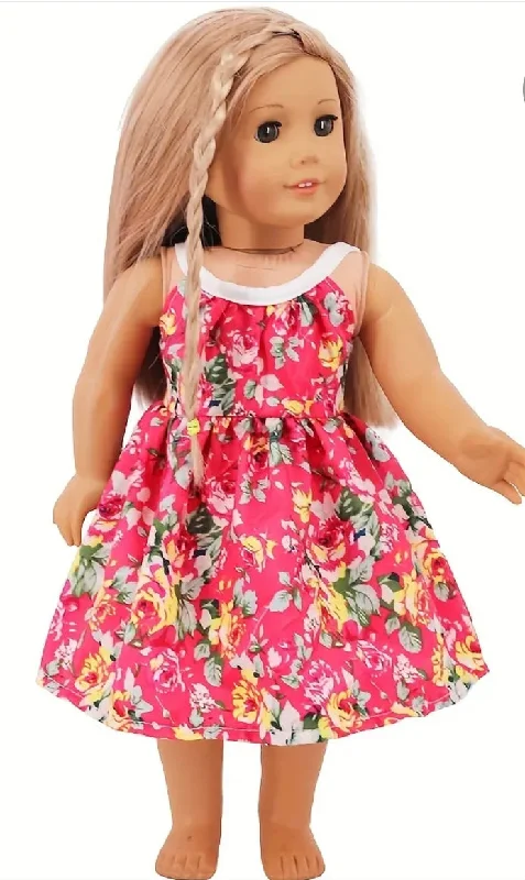 Interactive role-playing dollhouse for imaginative play-Cute One-Piece Pink Flower Print Dress Made to Fit Popular 18 Inch Dolls