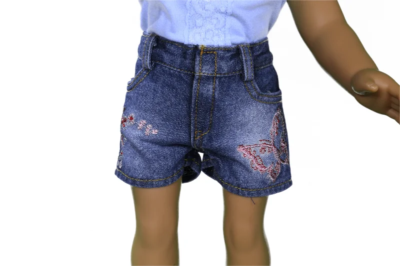 DIY role-playing dollhouse kit for hands-on building-Denim Butterfly Shorts