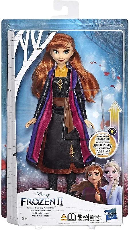 Doll house playset with dolls and accessories-Disney Frozen Anna Autumn Swirling Adventure Fashion Doll That Lights Up