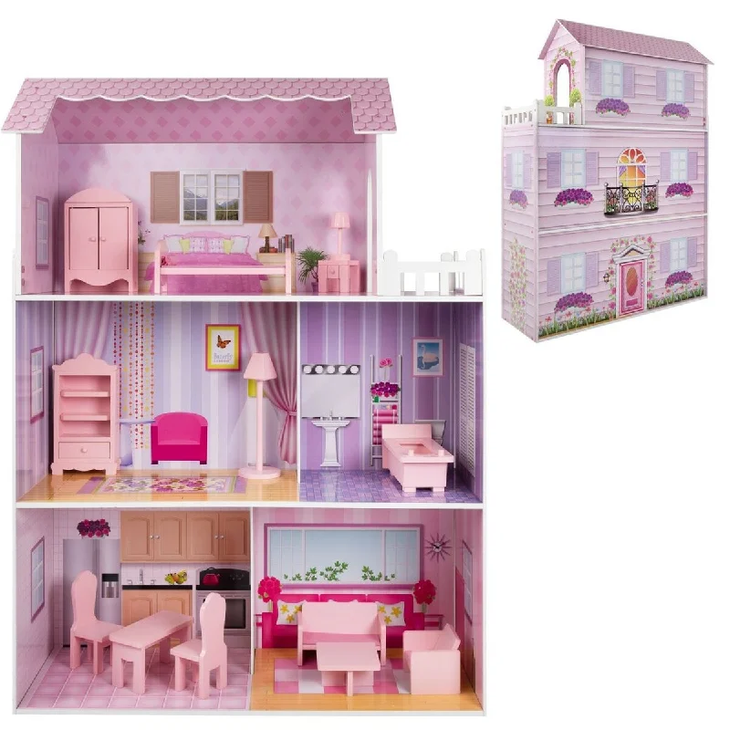 Role-playing dollhouse with dolls and play accessories-Doll's House Play & Learn 14 Pieces 80 x 112 x 31 cm