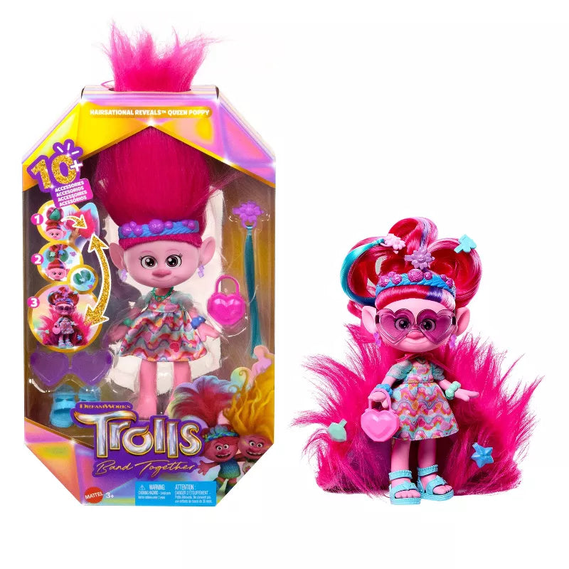 Role-playing dollhouse with dolls and play accessories-DREAMWORKS TROLLS BAND TOGETHER - HAIRSATIONAL REVEALS QUEEN POPPY