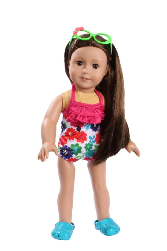 Portable role-playing dollhouse for on-the-go play-Hawaiian Floral Three-Piece Bathing Suit Set