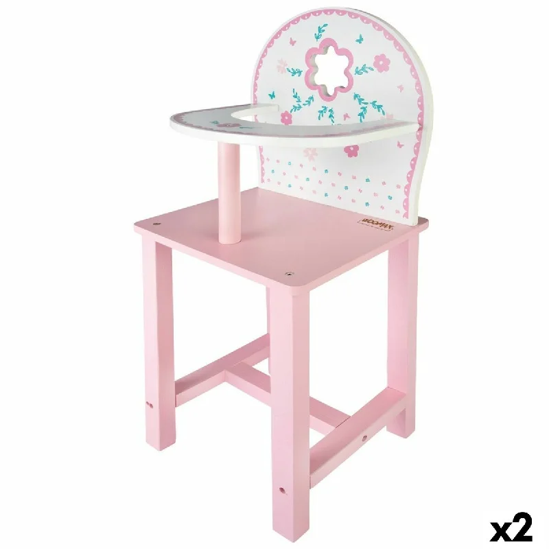 Luxury role-playing dollhouse with intricate designs-Highchair Woomax 25 x 55 x 20 cm Dolls White Pink 2 Units