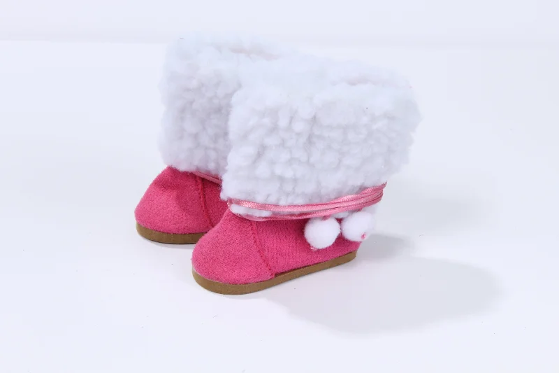 Role-playing dollhouse with playhouse design-Hot Pink Suede Boot with Pom Poms