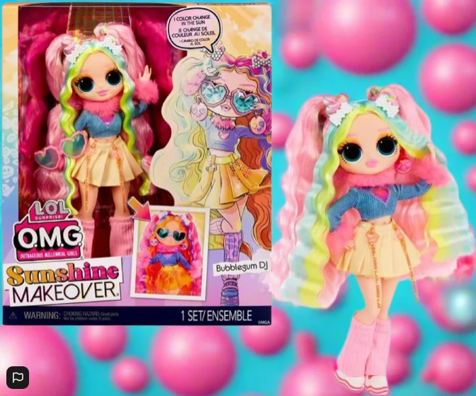 Doll house playset with dolls and accessories-LOL Surprise OMG Sunshine Makeover Fashion Doll - BUBBLEGUM DJ