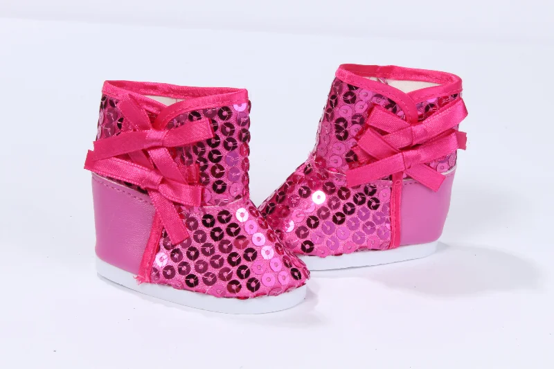 Farmhouse role-playing dollhouse for country-themed play-Magenta Sequins Boots with Bows