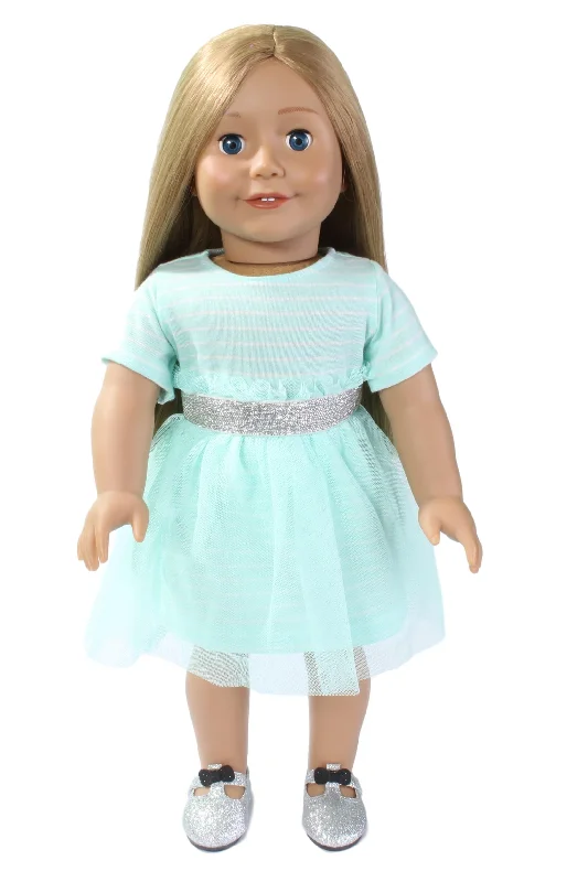 Luxury dollhouse playset with premium accessories-Misty Green Dress with Silver Sparkle Belt