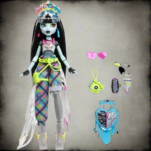 Portable role-playing dollhouse for on-the-go play-Monster High Monster Fest Frankie Stein Doll