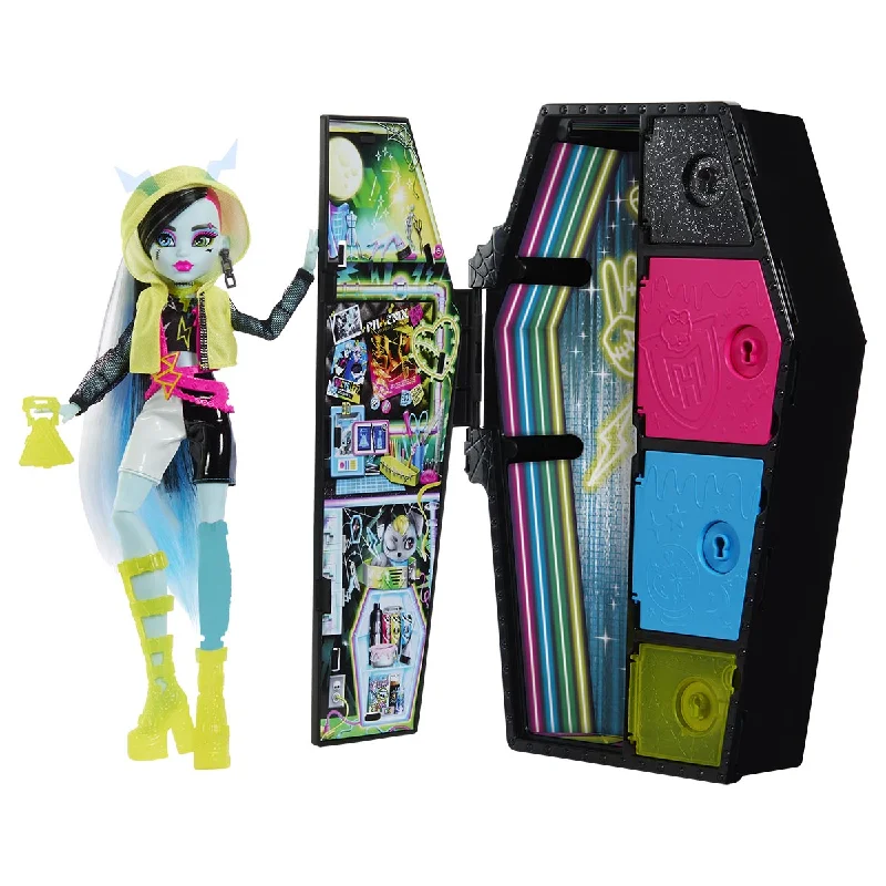 Doll house with a working elevator for added fun-Monster High Skulltimate Secrets: Neon Frights Frankie Stein Doll Set