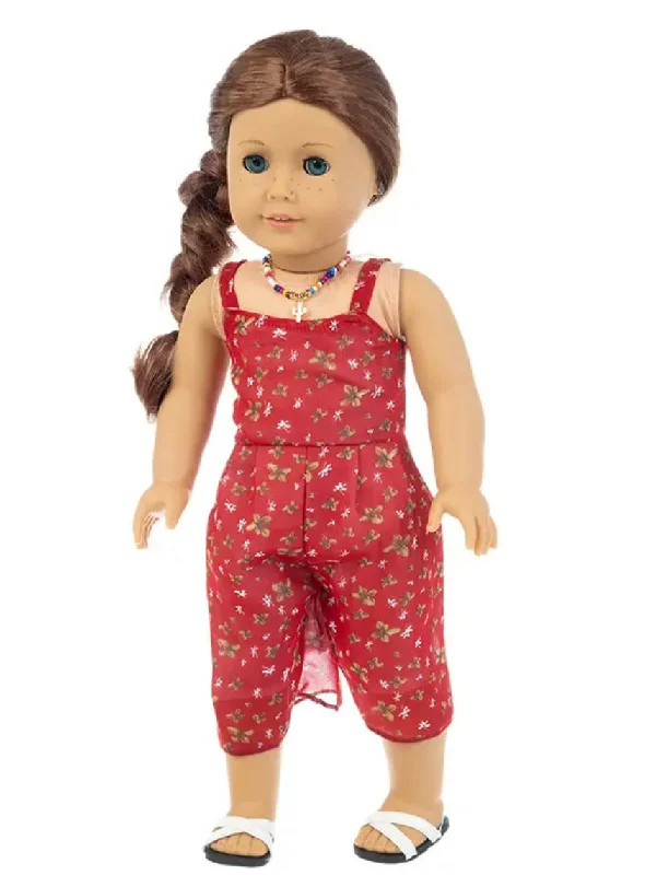 Kid-friendly role-playing dollhouse with safety features-One-Piece Red Print Summer Outfit Made to Fit Popular 18 Inch Dolls