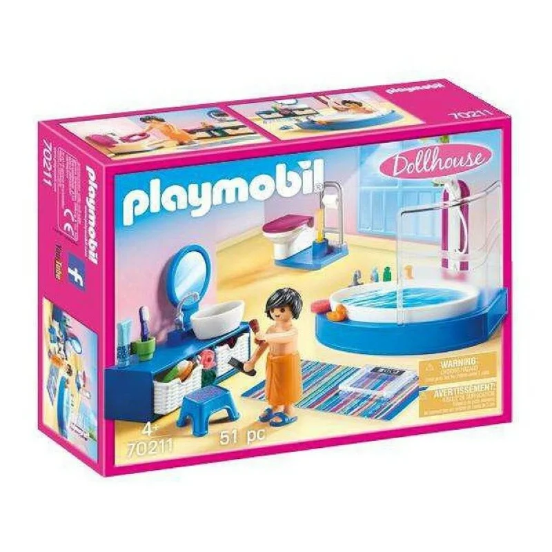 Doll house with a loft and modern design-Playset Dollhouse Bathroom Playmobil 70211 Baths (51 pcs)