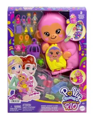 Luxury role-playing dollhouse with intricate designs-POLLY POCKET - ADVENTURES IN RIO - MOMMA MONKEY AND BABY PURSE COMPACT