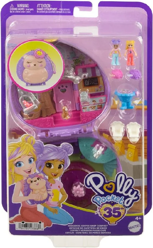 Role-playing dollhouse with holiday decorations for themed play-POLLY POCKET - HEDGEHOG COFFEE SHOP COMPACT