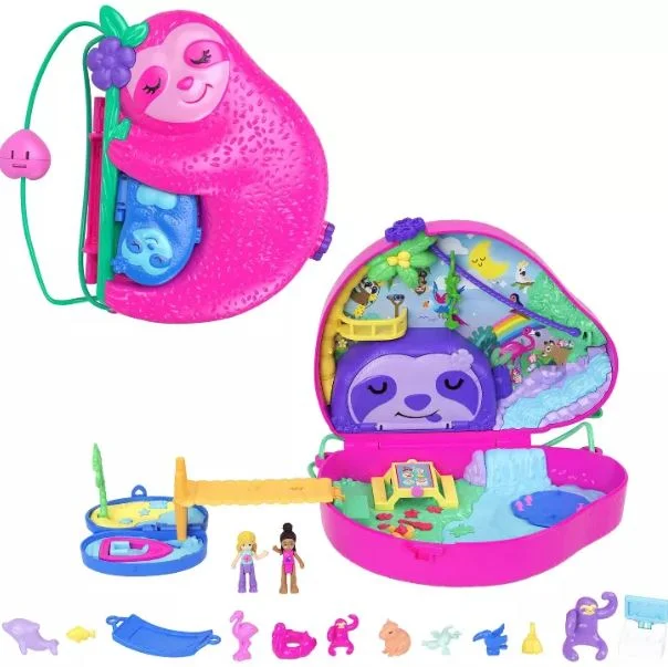 Custom-made role-playing dollhouse for special gifts-POLLY POCKET - SLOTH FAMILY 2 IN 1 PURSE COMPACT