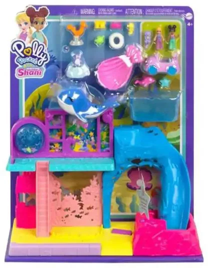 Wooden miniature role-playing dollhouse for kids and collectors-POLLY POCKET - STARRING SHANI - AQUARIUM PLAYSET WITH FIGURES