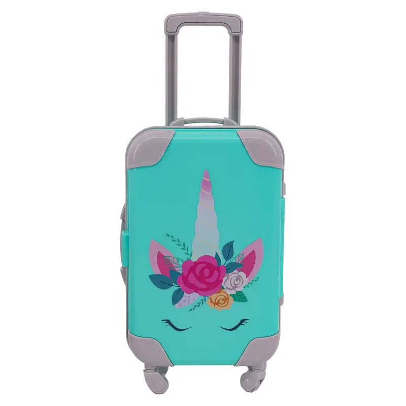 Themed role-playing dollhouse for holiday play-Pretty Aqua Suitcase Made to fit 18 inch Dolls