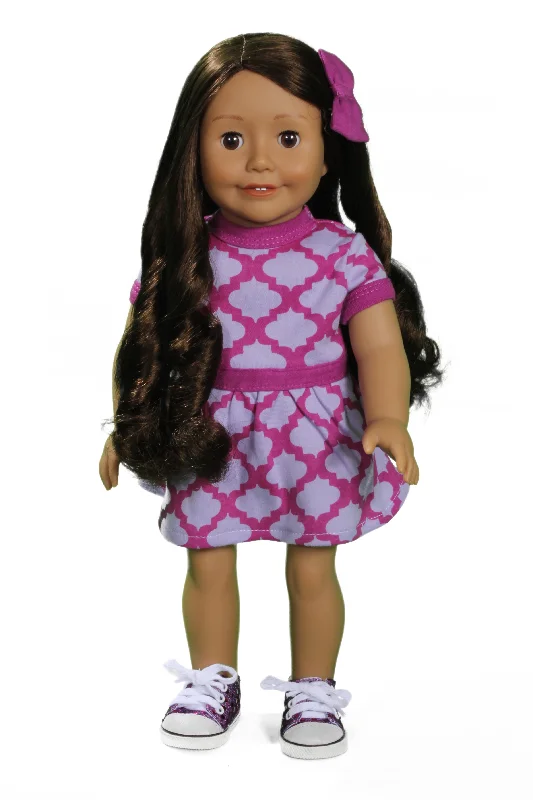 Gender-neutral role-playing dollhouse for all children-Pretty Purple Play Dress with Matching Bow