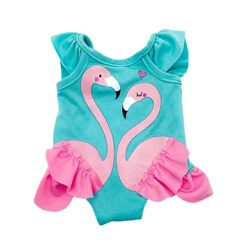 Stylish role-playing dollhouse with contemporary design-Pretty Ruffled Flamingo One-Piece Bathing Suit Made to fit Popular 18 inch Dolls