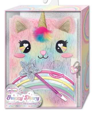 Themed role-playing dollhouse for holiday play-Rainbow Fuzzy Diary Book With Lock Set