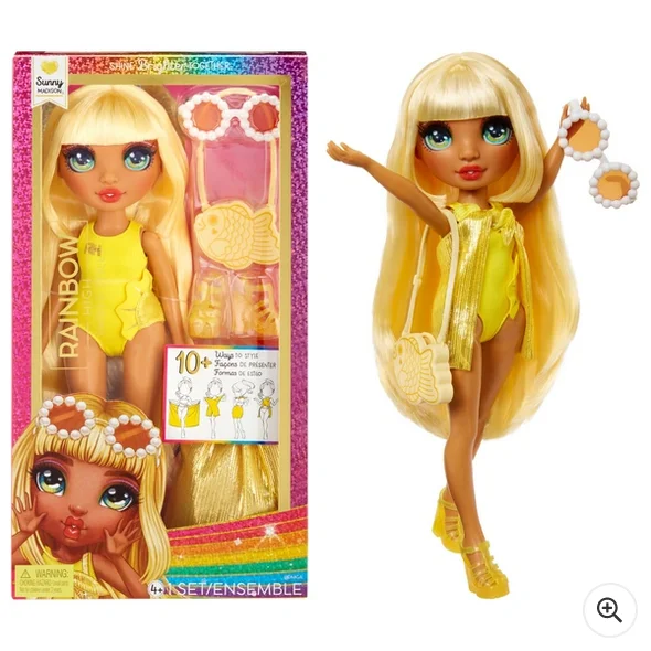 Barbie dolls with diverse skin tones-Rainbow High Swim & Style Sunny Fashion Doll