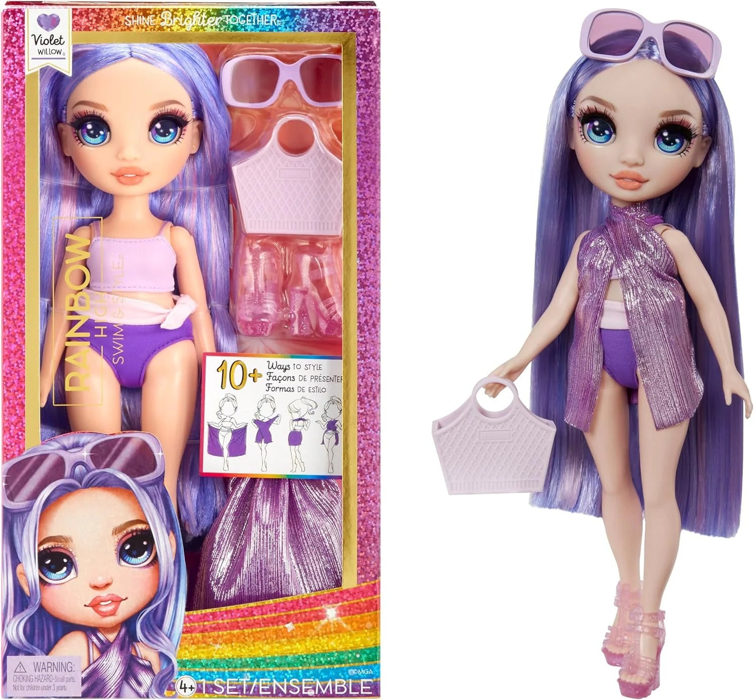 Barbie movie Ken outfits-Rainbow High Swim & Style Violet Fashion Doll