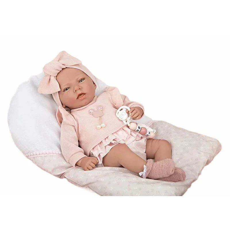 Contemporary doll house with stylish furniture-Reborn doll Arias Alba 40 cm