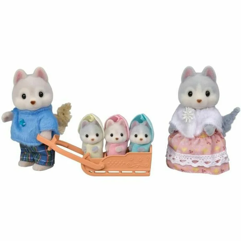 Themed role-playing dollhouse with beach house design-Set of Dolls Sylvanian Families The Husky Family