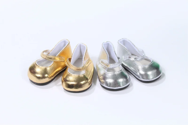 Educational role-playing dollhouse for learning through play-Shiny Gold or Silver Mary Jane Shoes