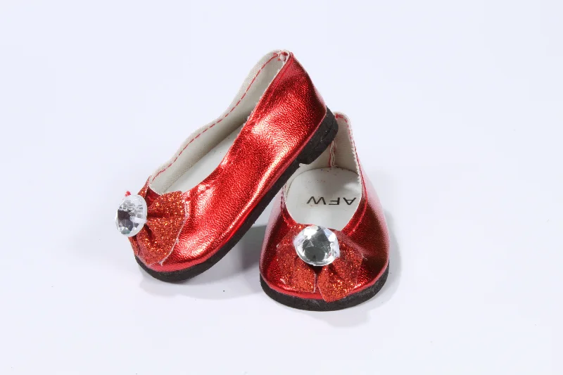 Creative role-playing dollhouse with customizable features-Shiny Red Slippers with Jeweled Bow