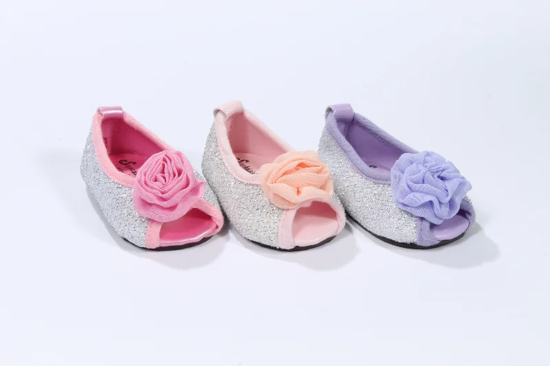 Interactive role-playing dollhouse for imaginative play-Sparkly Rosette Peep Toe Shoes