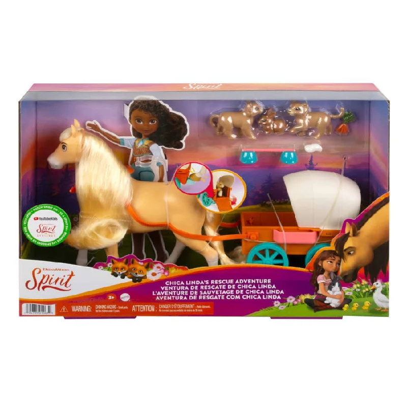 Interactive role-playing dollhouse with sounds and lights-DREAMWORKS SPIRIT CHICA LINDA ADVENTURE PLAYSET MOUNTAIN LION WAGON HORSE PLAY