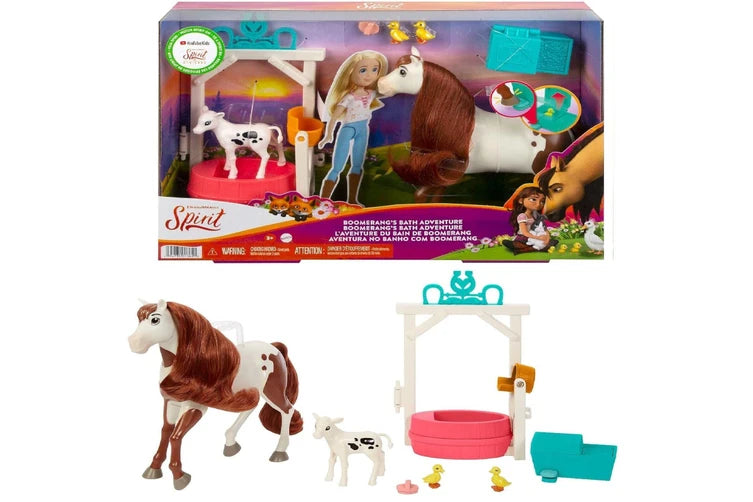 Role-playing dollhouse with interactive features and sound-DREAMWORKS SPIRIT BOOMERANG BATH ADVENTURE PLAYSET HORSE BABY DUCK BATHTUB BRUSH