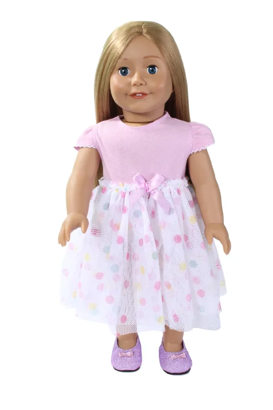 Eco-friendly wooden role-playing dollhouse with non-toxic paint-Spring Pink and Polka Dot Dress