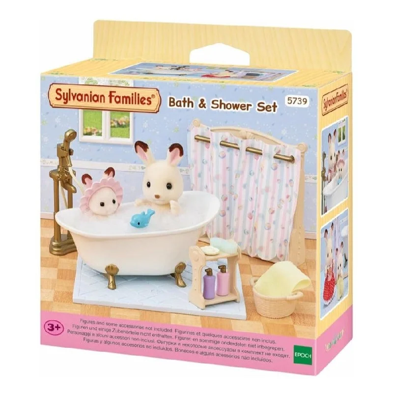 Role-playing dollhouse with bathroom and bedroom setups-SYLVANIAN FAMILIES - BATH AND SHOWER SET