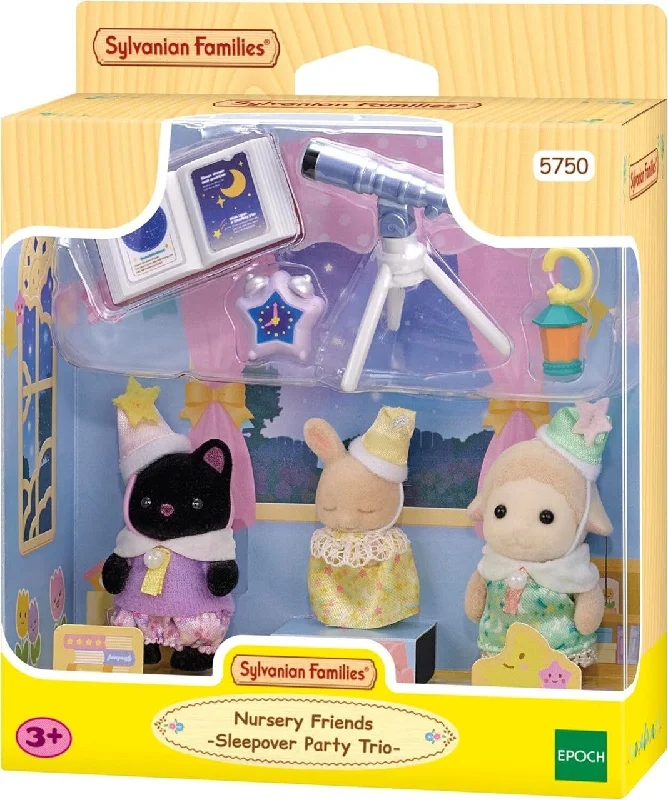 Role-playing dollhouse with kitchen and living room-SYLVANIAN FAMILIES - NURSERY FRIENDS - SLEEPOVER PARTY TRIO