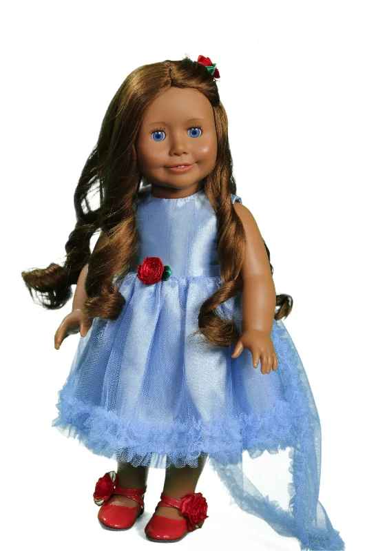 Colorful role-playing dollhouse for vibrant playtime-Three-Piece Blue Satin Rosette Dress