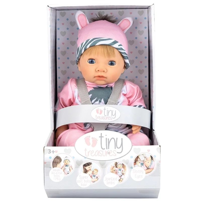 Eco-friendly doll house with sustainable materials-Tiny Treasure Blond Haired Doll Zebra Outfit