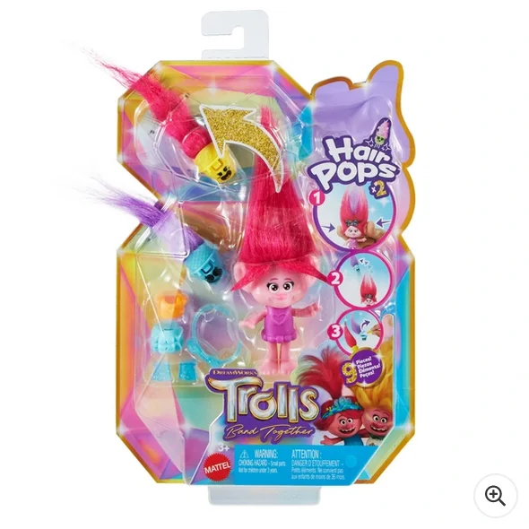 Role-playing dollhouse with family figures and accessories-Trolls 3 Band Together Hair Pops Poppy Small 10cm Doll